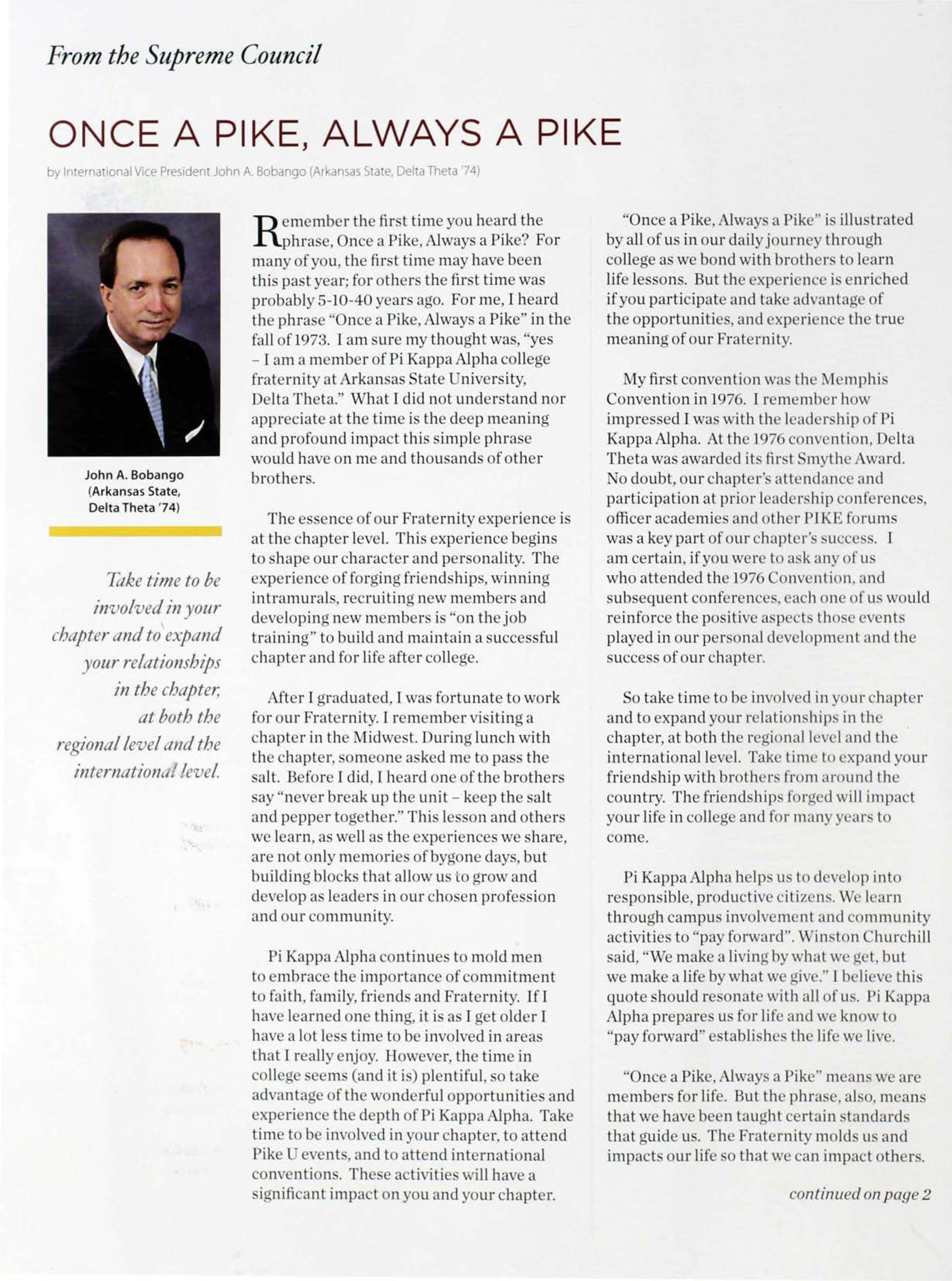 From the Supreme Council: Once a Pike, Always a Pike, Spring 2011